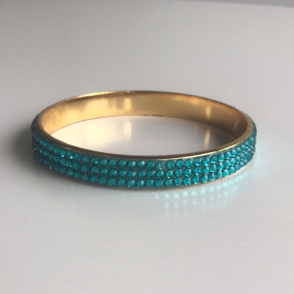 Kate Spade Gold and teal turquoise jewel rhinestone Crystal bangle Bracelet - Picture 2 of 16